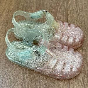 Glittery Pink and Green Jelly Sandals - Size 8